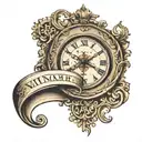 Roman numerals and coordinates inner bicep tattoo design idea