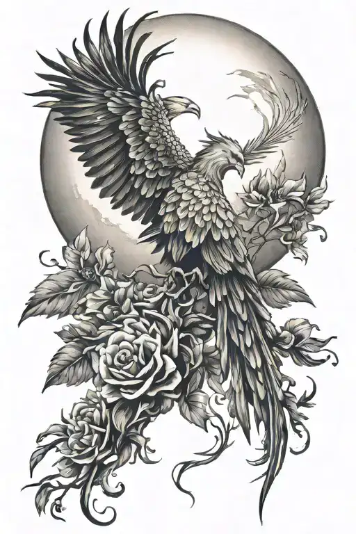Phoenix and full moon tattoo design idea