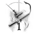 handlebars with rifles, open wrench, and fishing pole tattoo design idea