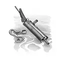 handlebars with rifles, open wrench, and fishing pole tattoo design idea