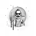 handlebars with rifles, open wrench, and fishing pole tattoo design idea