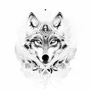 A dotwork design of a wolf and an owl locked in a fierce battle amidst a dark and mystical forest tattoo design idea