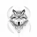 A dotwork design of a wolf and an owl locked in a fierce battle amidst a dark and mystical forest tattoo design idea