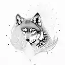 A dotwork design of a wolf and an owl locked in a fierce battle amidst a dark and mystical forest tattoo design idea