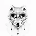 A dotwork design of a wolf and an owl locked in a fierce battle amidst a dark and mystical forest tattoo design idea