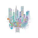 Musical notes intertwining with a city skyline tattoo design idea