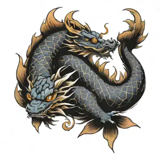dragon koi yakuza dragon sleeve tattoo design idea