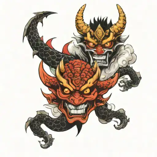 dragon samurai and hannya mask tattoo design idea