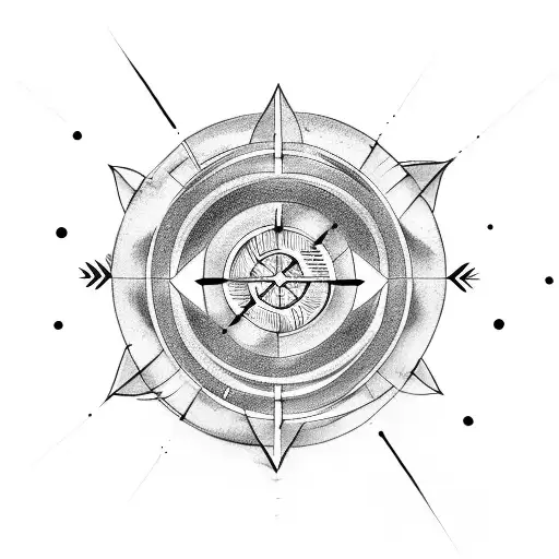 Three arrows in same direction crossing each other and a infinity loop at the center tattoo design idea