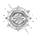 Three arrows in same direction crossing each other and a infinity loop at the center tattoo design idea