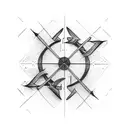 Three arrows in same direction crossing each other and a infinity loop at the center tattoo design idea