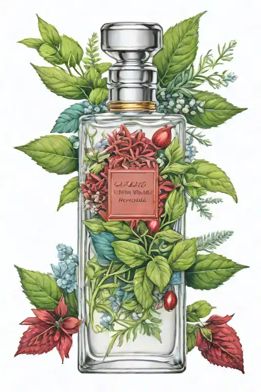 Elizabeth Arden red door perfume bottle with herbal plants tattoo design idea