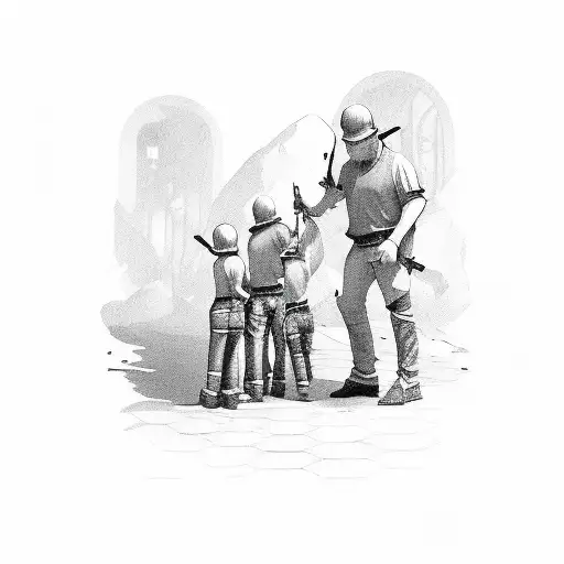 dad with sons tattoo design idea