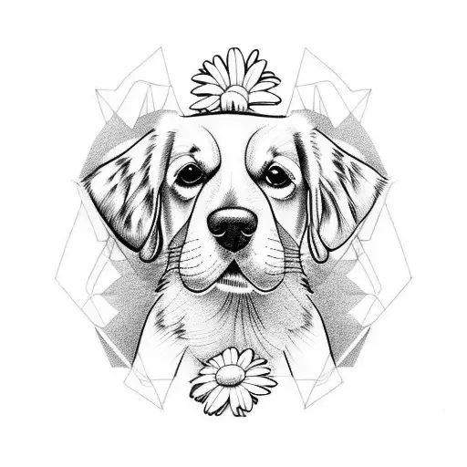 dog with daisy tattoo design idea