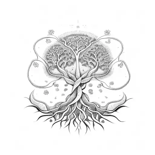 tree of life with ayahuasca vine growing around the tree tattoo design idea