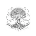 tree of life with ayahuasca vine growing around the tree tattoo design idea