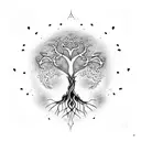 tree of life with ayahuasca vine growing around the tree tattoo design idea