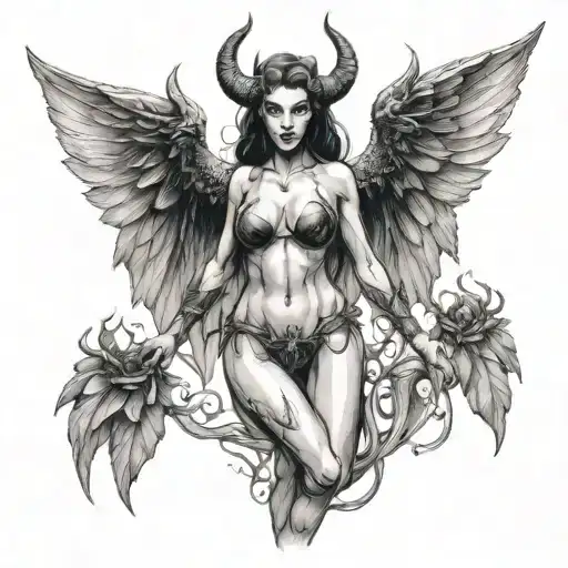 Sexy succubus with wings, stand  tattoo design idea