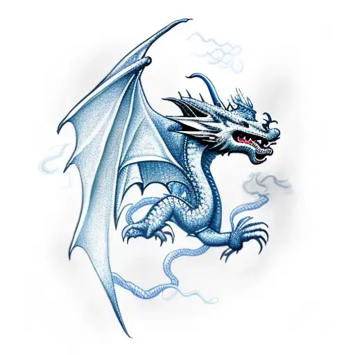 Dragon wearing kings crown flying through lightning tattoo design idea