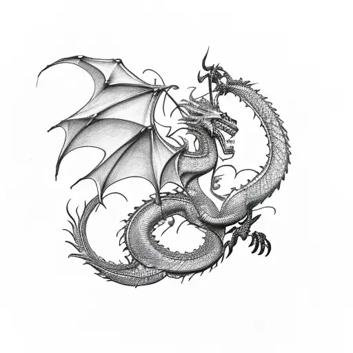 Dragon wearing kings crown flying through lightning tattoo design idea