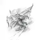 Dragon wearing kings crown flying through lightning tattoo design idea