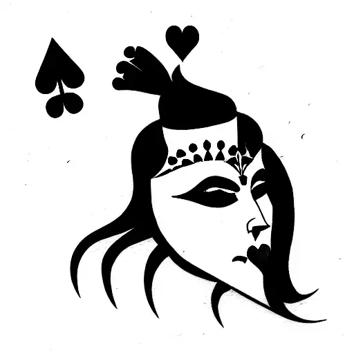 2 playing cards, one queen of hearts and the other ace but the suit is skunks tattoo design idea