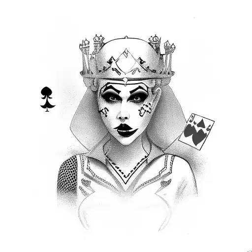 2 playing cards, one queen of hearts and the other ace but the suit is skunks tattoo design idea