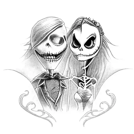 corpse bride and jack skellington as a couple tattoo design idea