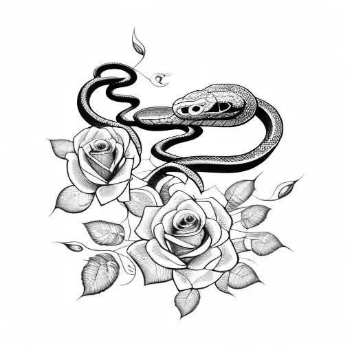 snake with roses tattoo design idea