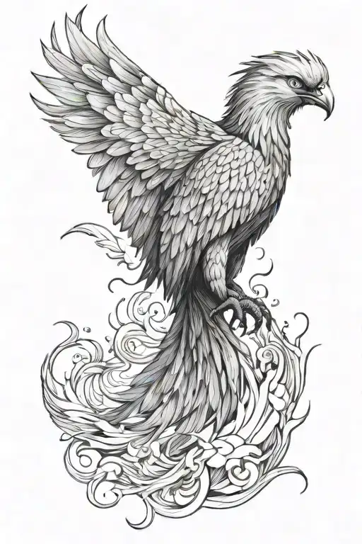 phoenix with background black and white tattoo design idea