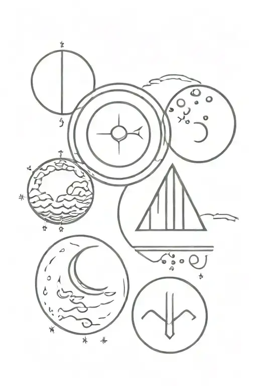 four elements, moon phases tattoo design idea