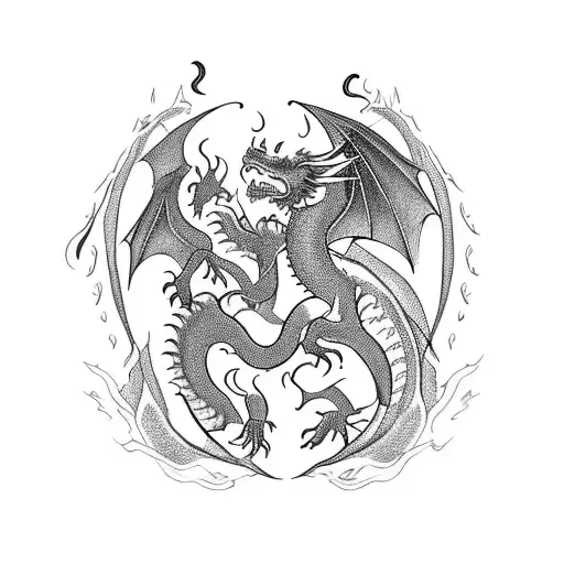 A dragon and a dog engaged in a friendly martial arts battle tattoo design idea