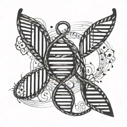 DNA double helix intertwined with musical notes incorporated with the phrase " #S64L " tattoo design idea