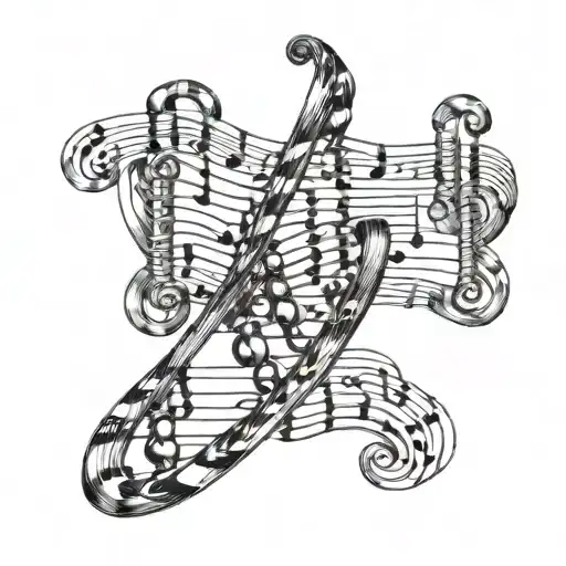 DNA double helix intertwined with musical notes incorporated tattoo design idea