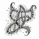 DNA double helix intertwined with musical notes incorporated tattoo design idea