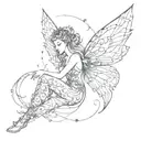 fairy, curves, dot work, beautiful wings, black and white  tattoo design idea