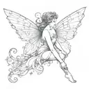 fairy, curves, dot work, beautiful wings, black and white  tattoo design idea