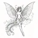 fairy, curves, dot work, beautiful wings, black and white  tattoo design idea