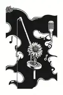 gerbera daisy microphone stand with music notes flowing tattoo design idea