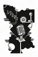 gerbera daisy microphone stand with music notes flowing tattoo design idea