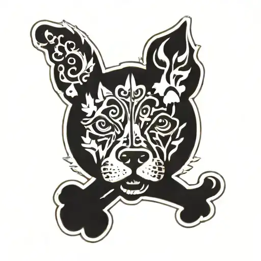 I would like a tattoo integrating elements from pup play, such as the iconic pup play bone, paw print, and camo. tattoo design idea