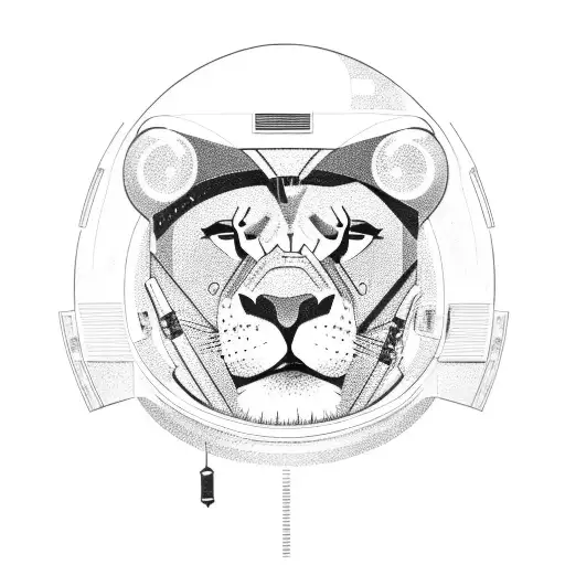 A lion wearing an astronaut helmet floating in space tattoo design idea