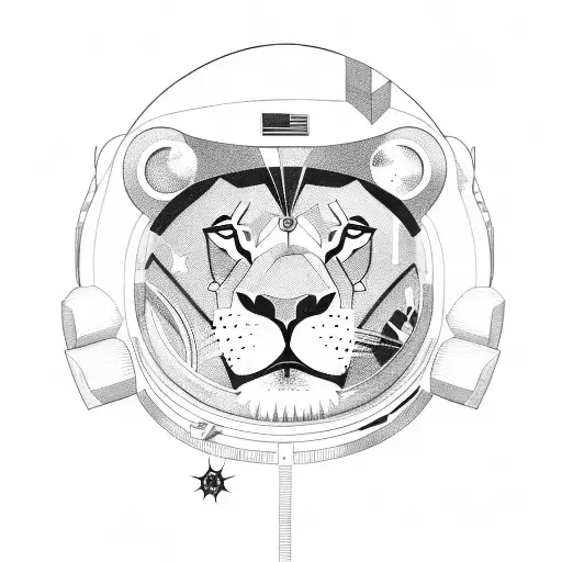 A lion wearing an astronaut helmet floating in space tattoo design idea