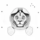 A lion wearing an astronaut helmet floating in space tattoo design idea