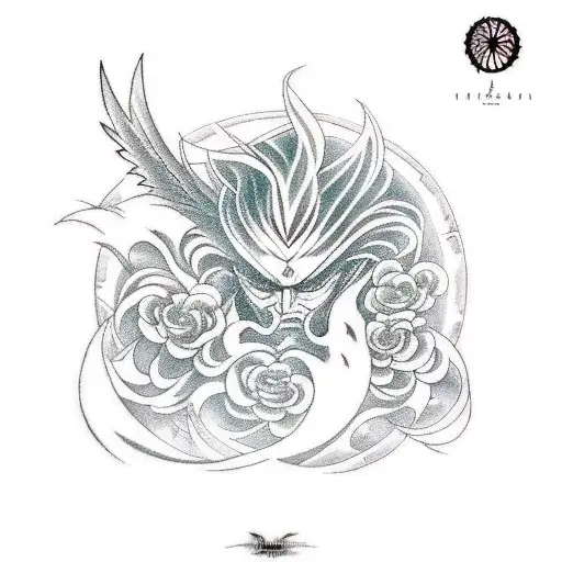 Un tatouage comprenant sephiroth de final fantasy avec son aile d'ange noir , un arbre de vie au couleur d'un cerisier d tattoo design idea
