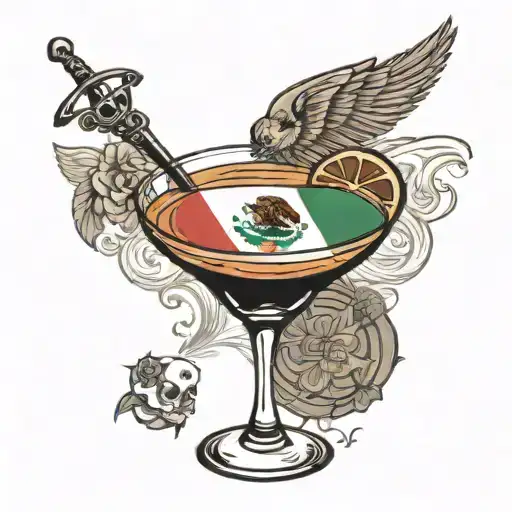 espresso martini with Mexico flag incorporated tattoo design idea