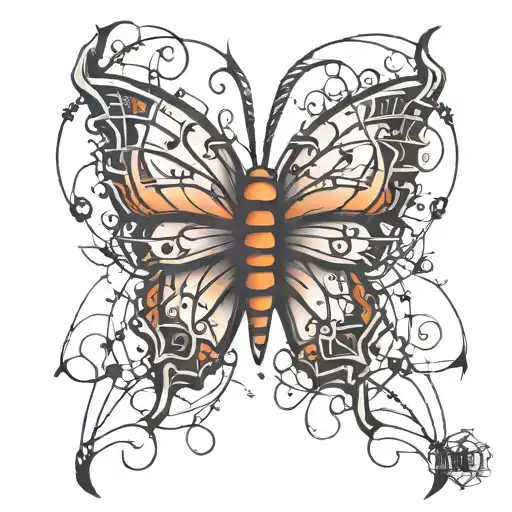 barbed wire butterfly tattoo design idea