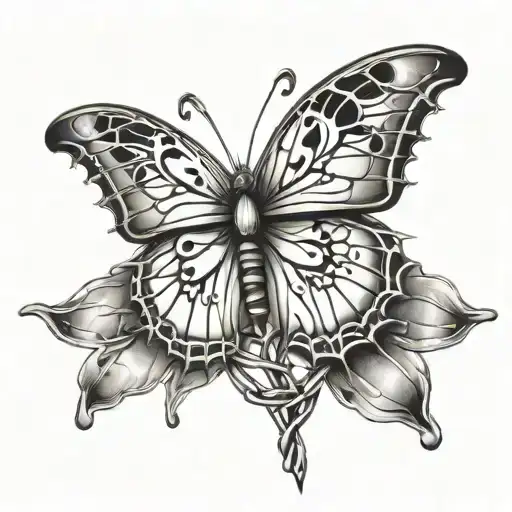 barbed wire butterfly tattoo design idea