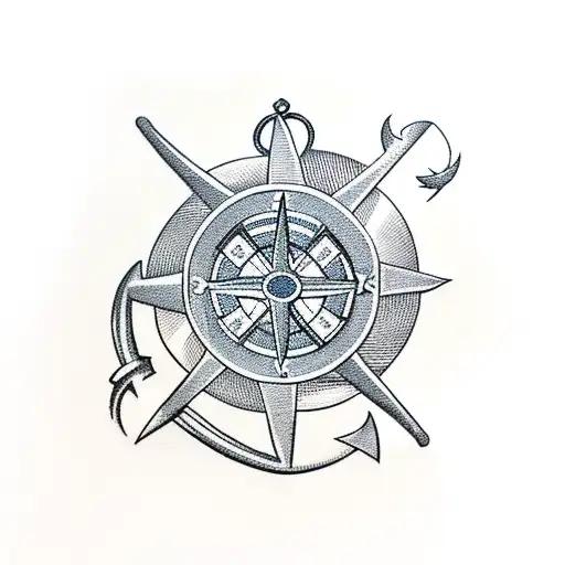 Anchor with compass tattoo design idea