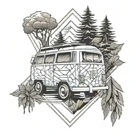 campervan nature tattoo design idea